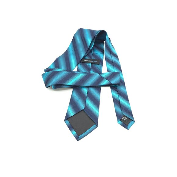 Van Heusen Studio Men's Silk Tie Blue & Teal Striped Pattern - Picture 2 of 4
